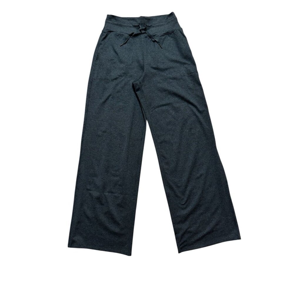 SPANX Womens S/P Dark Green Charcoal Heather Drawstring Wide Leg Crop Pants